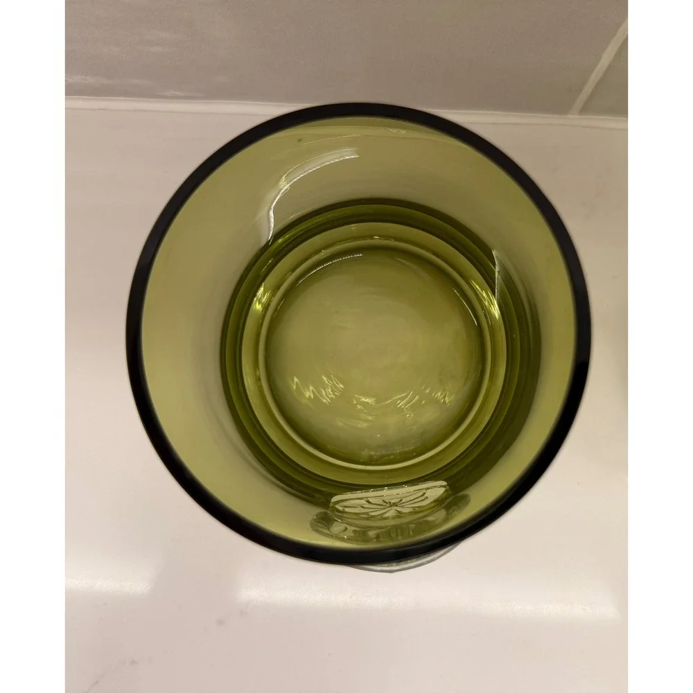 Vtg Dartington‎ Glasses Olive Green Snowflake Medallion Set 2